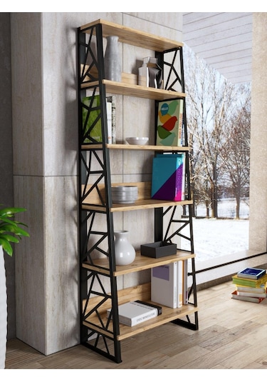 Bessonshome Wood'N Love Albatros 5 Raflı Piramit Metal Kitaplık - Atlantik Ça
