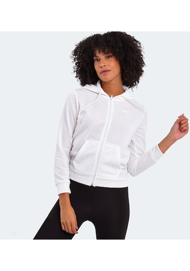 Slazenger PEMA I Kadın Fermuarlı Kapüşonlu Cepli Bej Sweatshirt