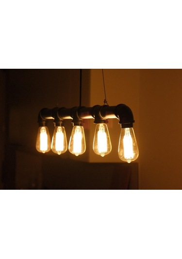 5 Başlıklı Retro Demir Boru Tavan Lambası, Endüstriyel Rustik Tavan Avize Bilardo Lambası Yemek Odası Lambası Siyah