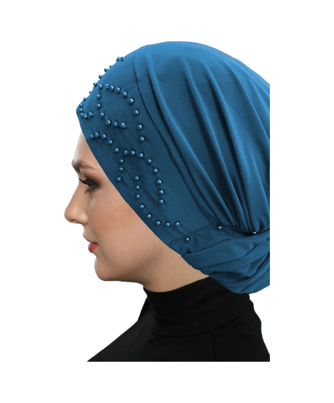 Topuzlu Petrol Hazır Türban Tesettür Bone Petrol