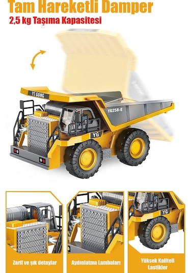 Işıklı Sesli Uzaktan Kumandalı Metal Alaşım Hareketli Damperli Taşıyıcı Kamyon İnşaat Aracı