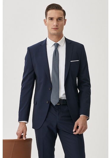 AC&Co / Altınyıldız Classics Erkek Slim Fit Dar Kesim Mono Yaka Takım Elbise Lacivert