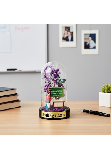 Sıralı Biblolu Ters Fanus - Öğretmenler Günü Hediyesi