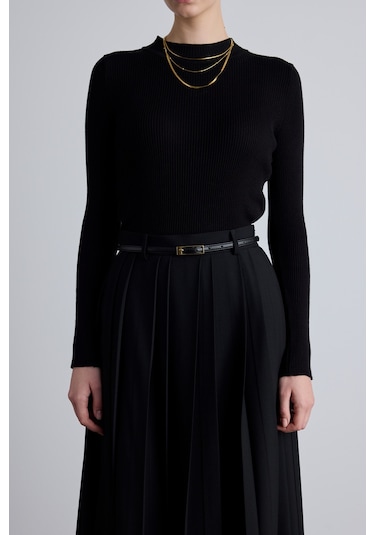 Dikdörtgen Tokalı İnce Kemer Siyah Siyah