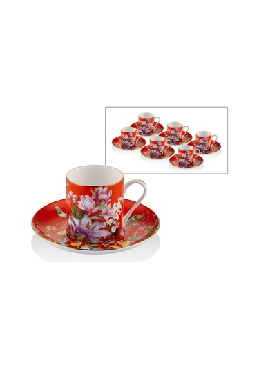 Botanica Red Porselen 12 Parça 6 Kişilik Kahve Fincan Takımı