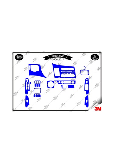 Honda Civic 2006-2011 Torpido Konsol Trim Göğüs Maun Kaplama Set 21 Parça Mavi