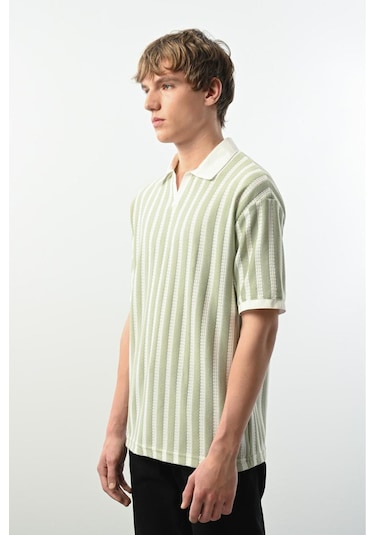 Yeşil Çizgili Polo Yaka Tshirt Yeşil
