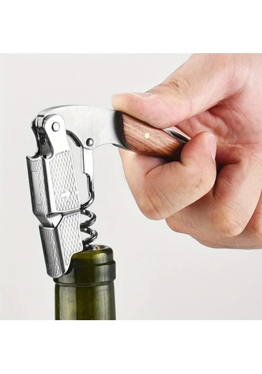 Atay Garage Tirbuşon Ahşap Saplı Paslanmaz Çelik Açık Kahverengi