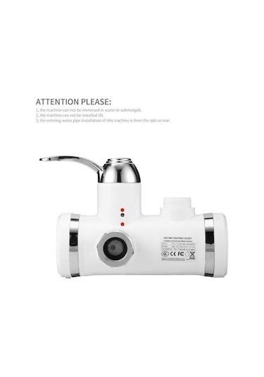 Yaozixa Anında Isıtmalı Elektrikli Musluk - Hızlı Su Isıtma, 2500w, 110v, Porselen Vana Beyaz - Krom