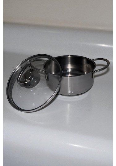 Cam Kapaklı Mini Tencere Paslanmaz Çelik 15 Cm