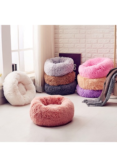 Moveevo Pelüş Kedi Yatağı: Yuvarlak Rahatlatıcı, Tüylü Sıcak, Kaydırmaz Tabanlı, Uykuyu İyileştiren Evcil Hayvan Yatağı