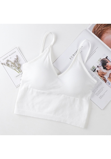Ece's Design İnce Askılı Crop Atlet Soft Dokulu Rahat Bralet Üst W1011 Beyaz