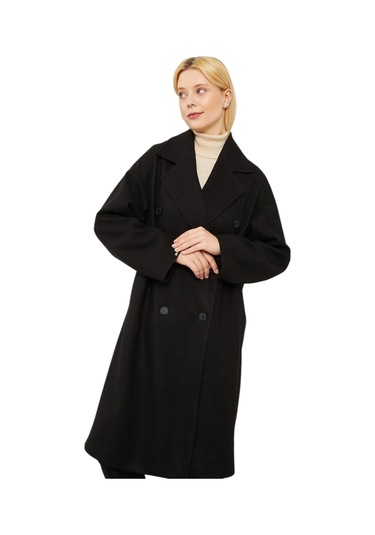 Levidor Kadın Oversize Astarsız Kaşe Kaban Siyah