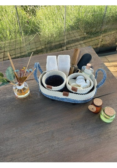 3'lü Düzenleyici Sepet Set Leke Tutmaz Beyaz -mavi Beyaz - Mavi