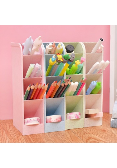 Geeroyoo Yeşil Plastik Çok Bölmeli Üniversite Öğrenci Masaüstü Kalem Organizasyonu Tutucu - Modern Minimalist Stili
