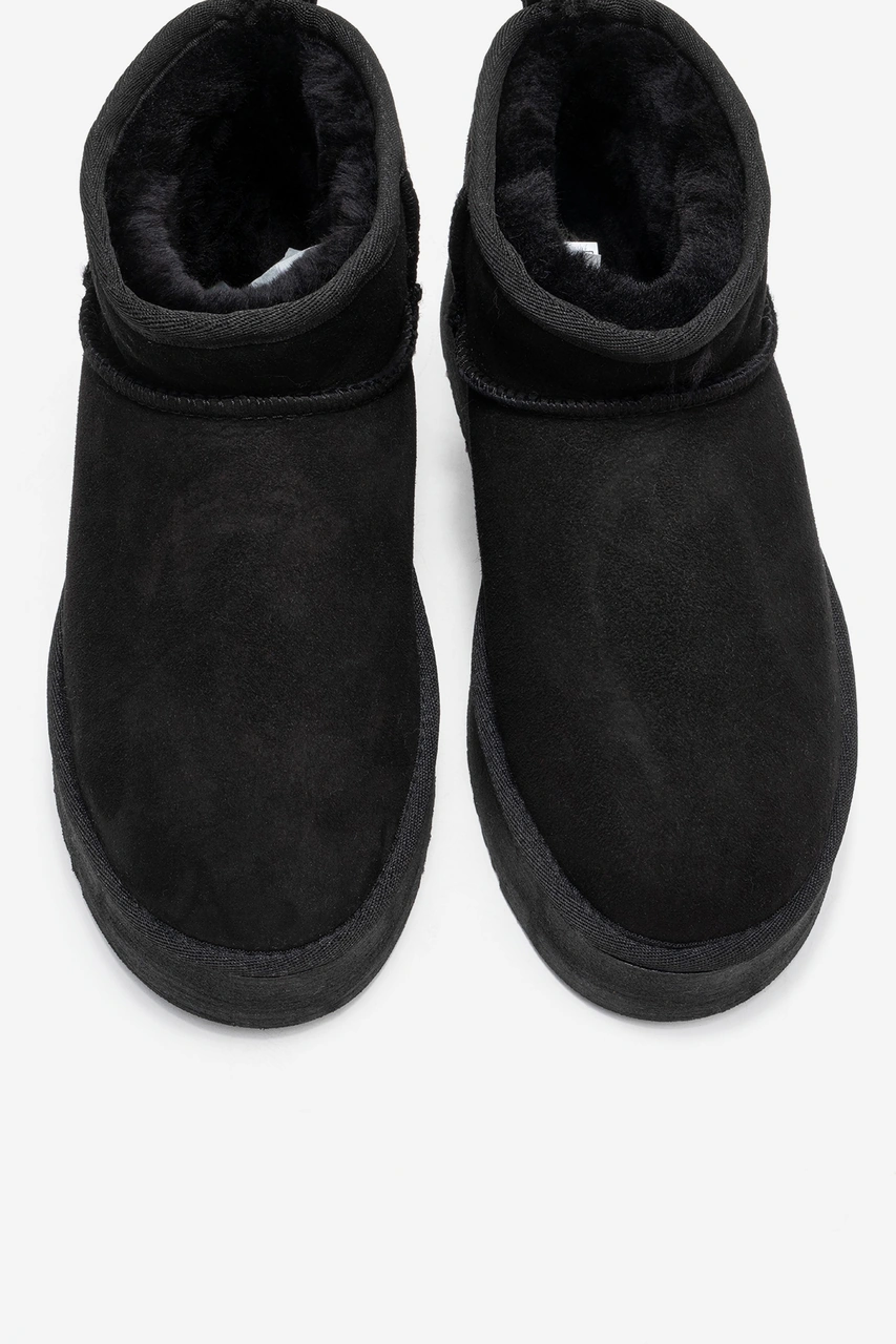 Veyra Siyah Süet Hakiki Deri Kürklü Platform Tabanlı Kadın Mini Bot Siyah Süet