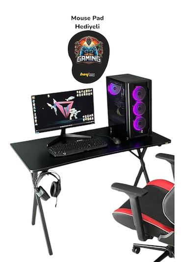 Heygaming Profesyonel Oyuncu Masası Siyah Bilgisayar Çalışma Masa Siyah