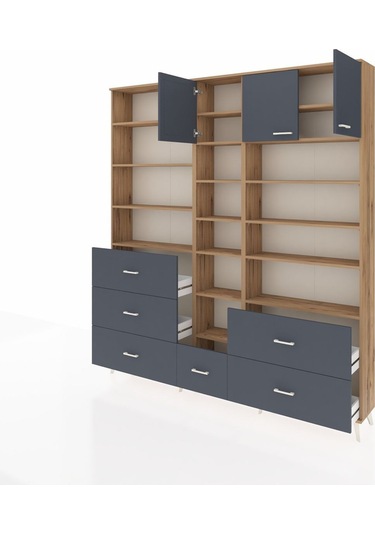 Arges Dolap 17 Raflı 6 Çekmeceli 3 Kapaklı 220x30x243 Çam-antrasit/antrasit Antrasıt/antrasıt