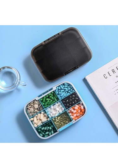 Yaozixa Siyah 9 Bölmeli Sağlam Su Geçirmez İlaç Kutusu - Günlük/haftalık İlaçları Bölerek Taşımak İçin Pratik Tasarım Çok Renkli