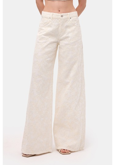 Itsbasic Kadın Kırık Beyaz 7s6-101 Palazzo Fit Özel Nakışlı Tasarım Denim Jean