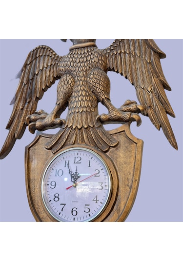 Ahşap El Oyması Selçuklu Kartal Duvar Saatli Dekoratif Pano. 58x45 Cm