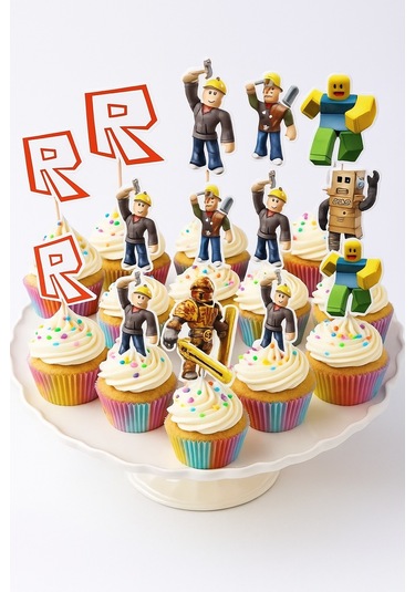 Kürdan Roblox Temalı 10lu Doğum Günü Cupcake İkramlık Süsü