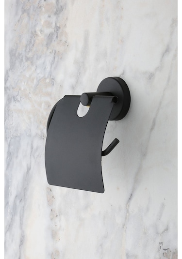 Multistore Siyah Geniş Kapaklı Tuvalet Kağıtlığı Wc Kağıtlık Tuvalet Kağıdı Askısı Siyah