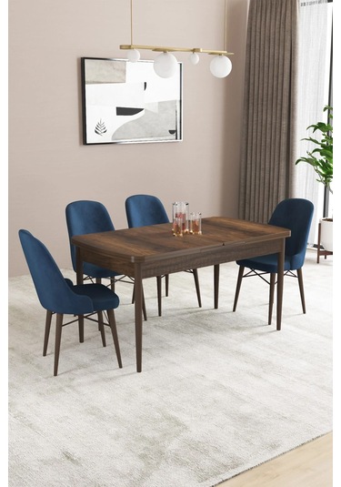 Sar Pakete Almira Serisi, Barok Ahşap Desen 80x132 Açılabilir Mdf Mutfak Masası Takımı 4 Adet Sandalye Lacivert Sar Pakete Almira Serisi, Barok Ahşap Desen 80x132 Açılabilir Mdf Mutfak Masası Takımı 4 Adet Sandalye Lacivert