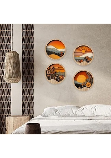 Trendooze Tabelalar Suntek Parça Mutfak Manzara Duvar Dekoru Boho Ahşap 4 20cmx20cmx05cm Qa 20cmx20cmx05cm