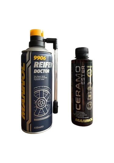 Mannol Lastik Tamir Spreyi 450 Ml + Ceramo Ester Katkısı 250 Ml Araç Bakım Seti
