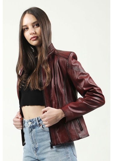 Dericlub Yb-2112 Gerçek Deri Kadın Mont Bordo