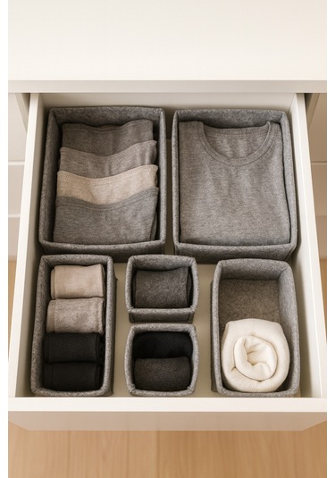 Keçe Çekmece Ve Dolap Düzenleyici Organizer Seti 6 Parça Krem, Çok Amaçlı Düzenleyici Kutular Krem