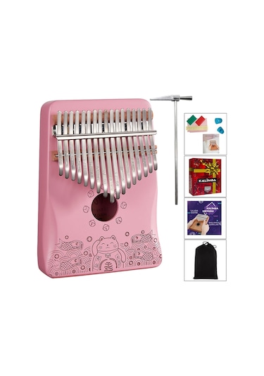 Midex KLX - 350 Pembe Kalimba Gerçek Ağaç 17 Tuşlu Full Set