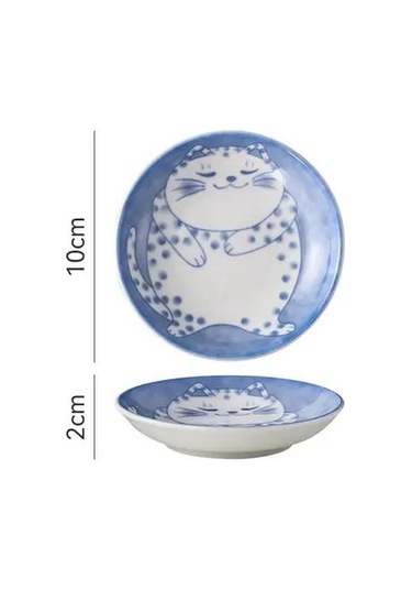B Japon Tarzı Seramik Tatlı Sos Tabağı Sofra Yaratıcı Sevimli Karikatür Şanslı Kedi Desen Su Damlası Şekli Meyve Suşi Tabakları
