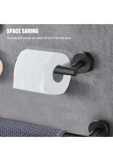 Novahub Parça Banyo Donanım Aks. Seti Havlu Çubuğu Bornoz Kancaları Tuvalet Kağıdı Tut Paslanmaz Çelik Duvara Banyo Askısı 58688256 Siyah
