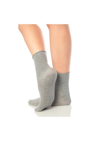 Bambu Kaydırmaz Taban Silikonlu Hac Umre Tavaf Hamile Diyabet Pilates Yoga Lastiksiz Gri Çorap Renkli