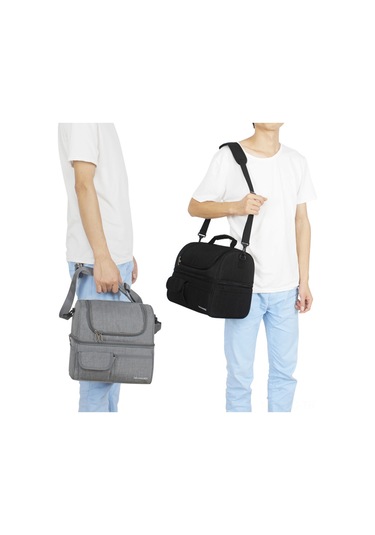 Skycity Siyah İki Bölmeli Isıtıcı Soğutucu Çanta - Yemek Çantası, Piknik Ve Dış Etkinlikler İçin Su Geçirmez Eva Materyal Siyah