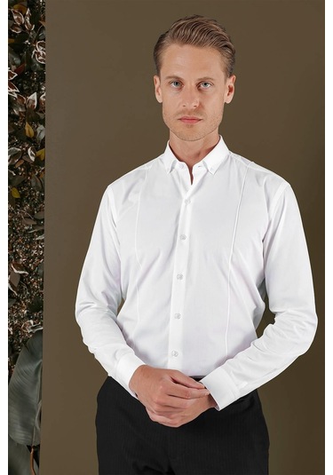 Gk 691 Slim Fit Beyaz Klasik Gömlek Beyaz