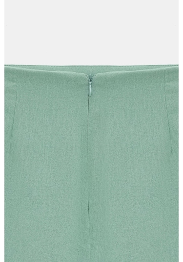 Sââde Kadın Regular Fit Yırtmaçlı Mini Etek - Aerobin Kumaş Mint