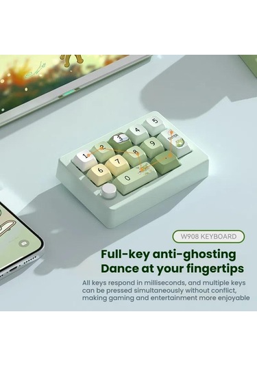 Mkespn W908 Wiresless Tri-mode Hot-swappable Macro-defined Rgb Backlit Oyun Mekanik Klavye Beyaz