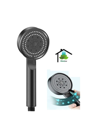 Mintev Siyah Yüksek Basınçlı 5 Fonksiyonlu Ultra Lüx Duş Başlığı Siyah
