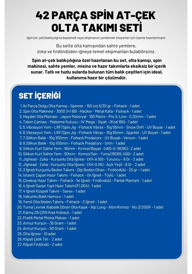 Spin At-çek Deniz Ve Göl Profesyonel Olta Seti Takımı - M - 1.50mt / 10-30gr - 42 Parça Elite