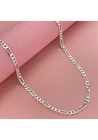 Çelik Kolye Klasik 3+1 Zincir Model 4 Mm Kalınlık 55 Cm Uzunluk Gümüş Silver Gümüş