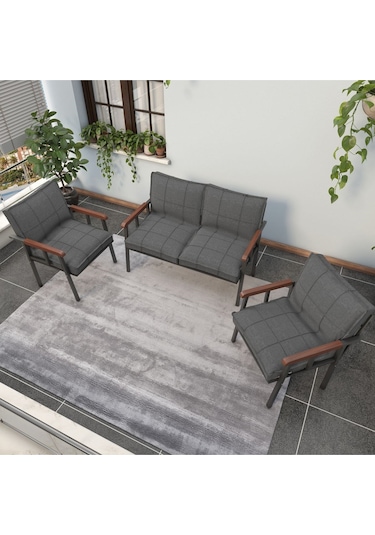 Modern Balkon, Bahçe, Cafe, Metal Kanepe Koltuk Takımı , Bahçe Mobilyası, 211 - Koyu Gri Koyu Gri