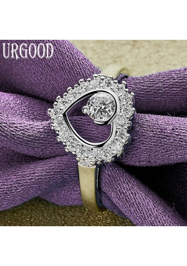 925 Ayar Gümüş Romantik Aaa Zirkon Kalp Yüzük Hediye Moda Düğün Takı 9