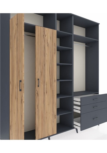 Hyperion Dolap 9 Raflı 3 Çekmeceli 2 Askılı 220x44x243 Antrasit-çam/antrasit Atlas Çam/antrasıt Hyperion Dolap 9 Raflı 3 Çekmeceli 2 Askılı 220x44x243 Antrasit-çam/antrasit Atlas Çam/antrasıt