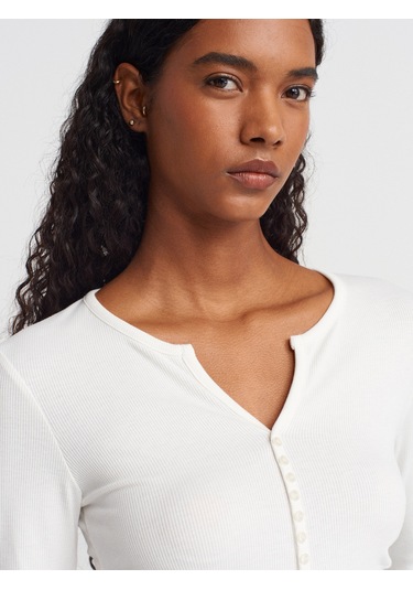 Dilvin 31548 Düğme Detaylı Büzgülü Top-ekru Ekru