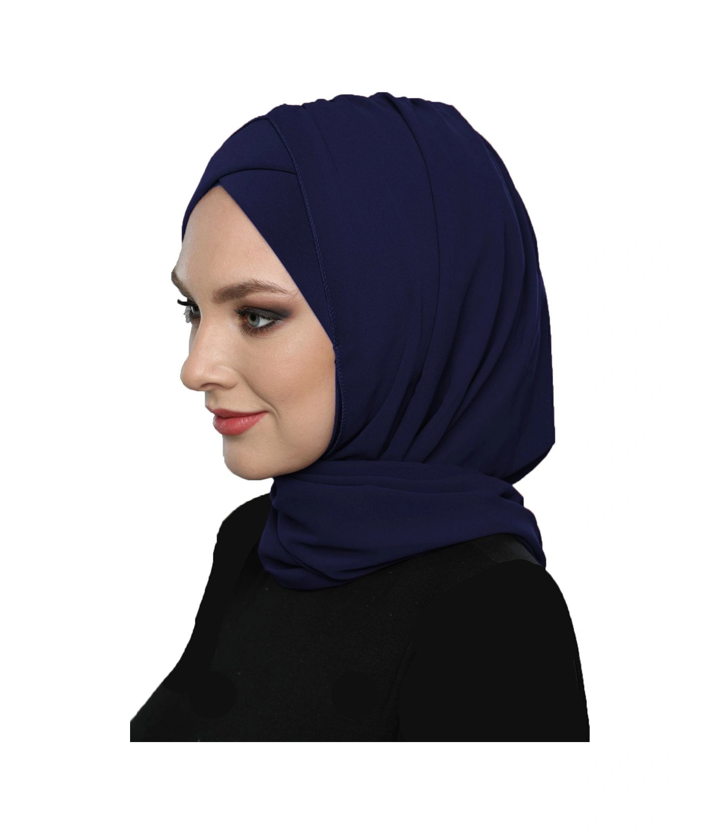 Şallı Takmatik Sade Lacivert Hazır Türban Tesettür Bone Namaz Örtüsü Lacivert