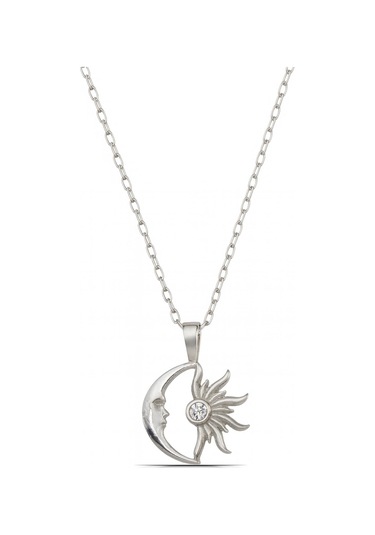 Hilal Ve Güneş Tasarım 925 Ayar Gümüş Kadın Kolye Gümüş