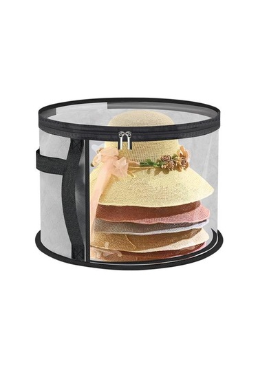 Saplı Fermuarlı Büyük Boy Şeffaf Şapka Saklama Çantası Şeffaf Tasarım Katlanabilir Kovboy Şapka Düzenleyici Geniş Kenarlı Şapka Kılıfı Gri